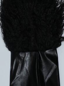 SHEIN SXY PU 人造毛衣领和袖口女式黑色赛博朋克夹克 - 黑色 - 查看 7