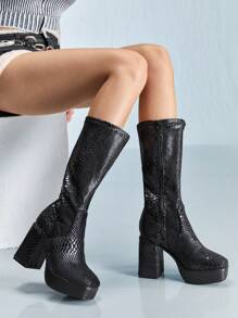 CUCCOO GRLICON Damen Overknee-Stiefel, Y2K-Stil, Punk Rock, Biker, Cool Girl, geeignet für Halloween, Weihnachten, Partyanlässe - Schwarz - Übersicht 5