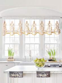 1 件米色钻石图案刺绣窗帘，简约欧式涤纶刺绣窗帘，适用于客厅、厨房窗户装饰、秋季装饰、房间装饰 - 米色 - 查看 5