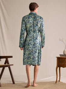 Manfinity All-Over Print Long Sleeve Men's Casual Robe With Waist Tie