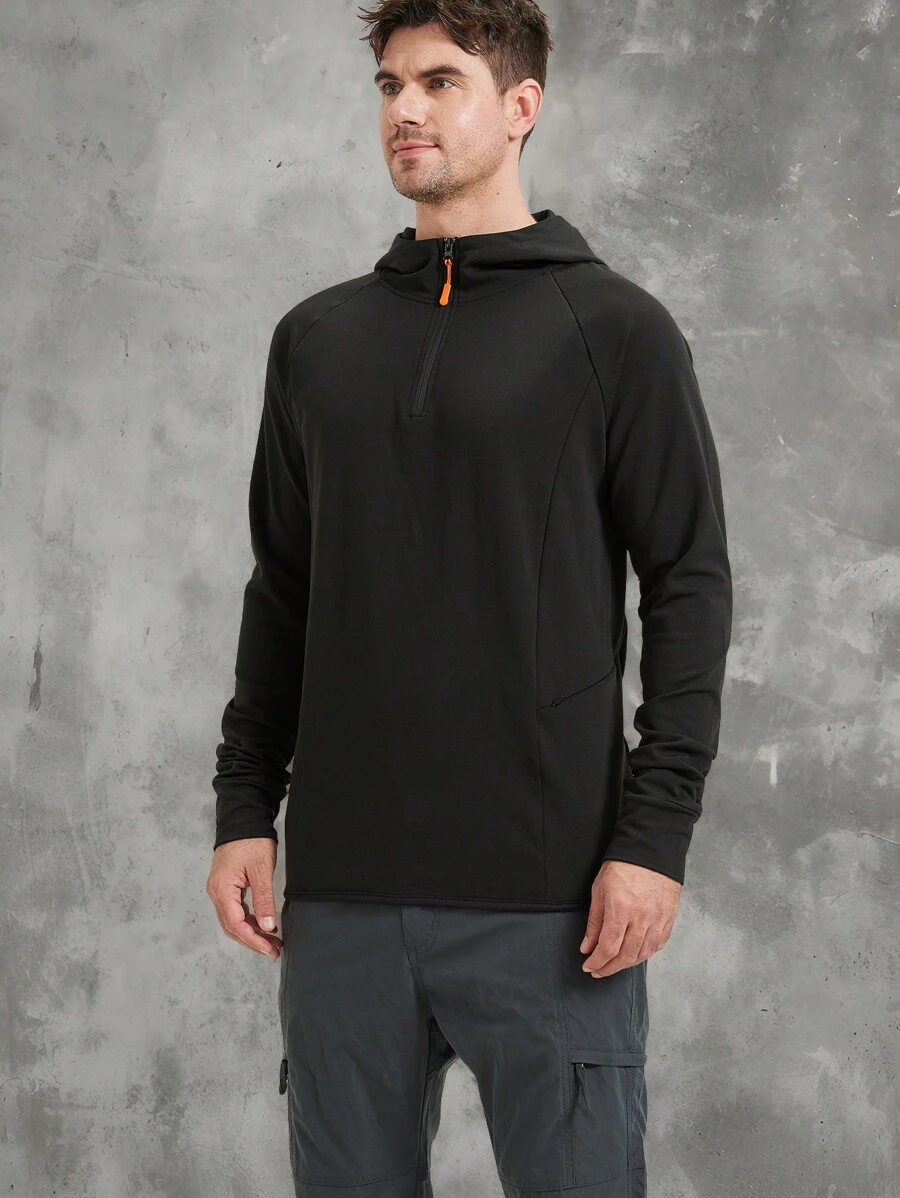 Manfinity Sport Corelite Solid Color Half Zip Up Hooded Casual Long Sleeve Sweatshirt - Black - View 1