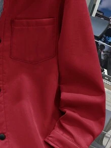 SHEIN Tween Boys Casual Korean Style Cute Patch Pocket Thermal Lined Warm Windbreaker Jacket,In Fall/Winter - Red - View 3