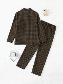 2pcs/Set Teen Girls Plaid Pattern Long Sleeve Cardigan & Pants, Casual Comfortable Loungewear Set