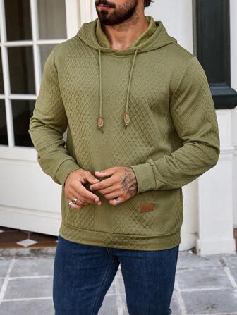 Manfinity CasualCool Men's Autumn Dino Decor Drawstring Hooded Casual Sweatshirt