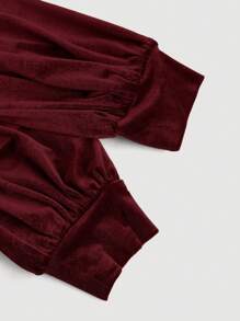 SHEIN MOD Plus Size Velvet Cinched Waist Lantern Sleeve Midi Dress - Burgundy - View 3