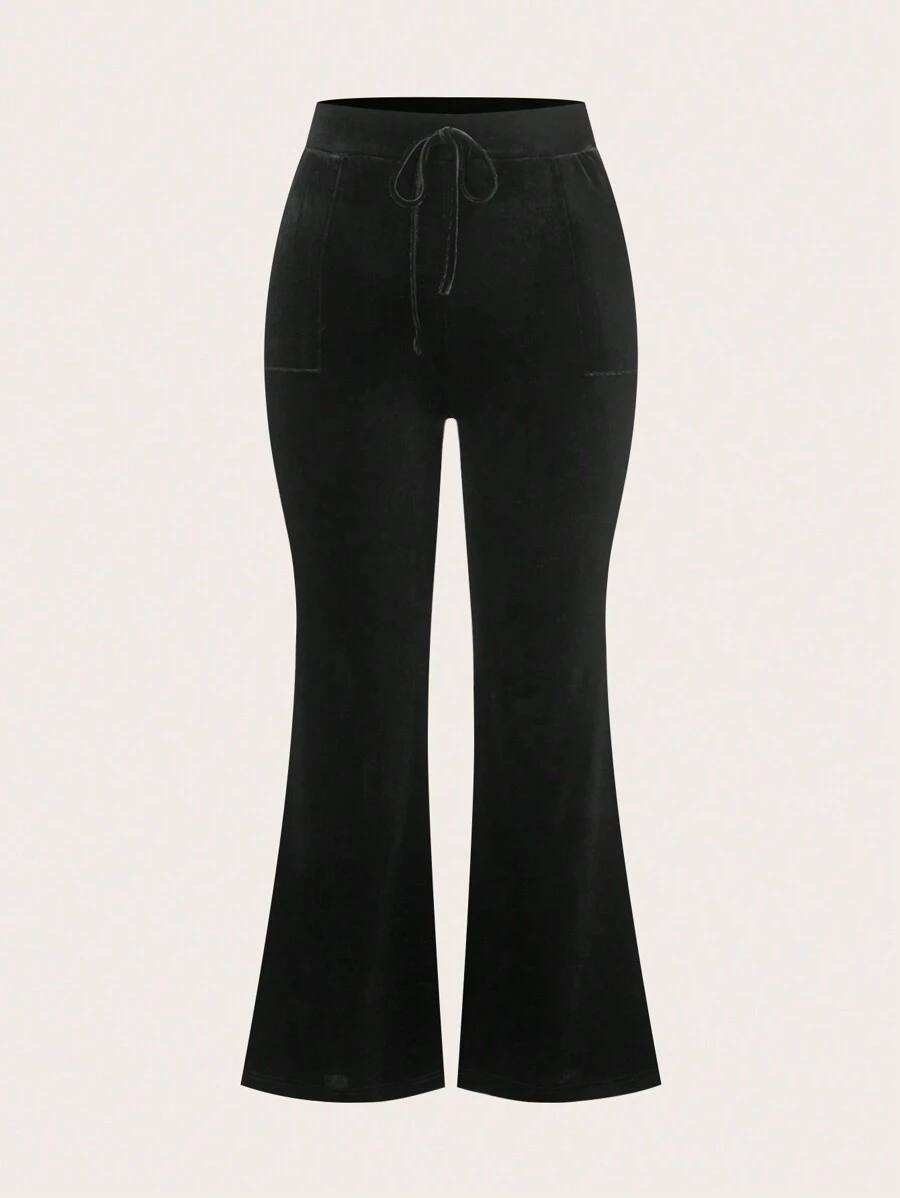SHEIN EZwear 大码休闲纯色直筒裤 - 黑色 - 查看 1