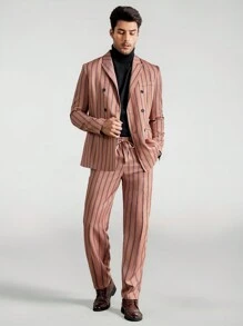 GENTILAND 男士條紋雙排釦編織西裝 - 彩色 - 查看 3