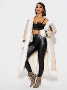 SHEIN SXY 女士冬季加厚休闲保暖蓬松拼接中长款常规夹克 - 彩色 - 查看 6