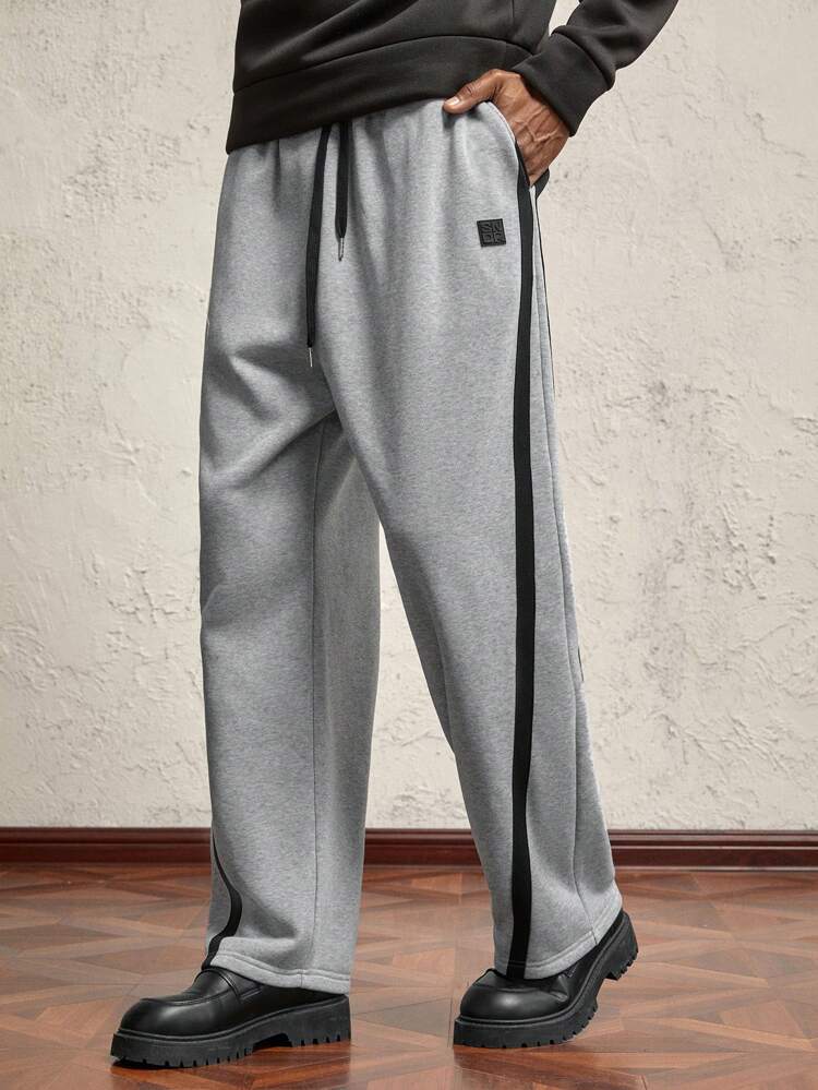 Men's Straight Leg Mid-Waist Thermal Lined Casual Sweatpants, Suitable For Autumn/Winter