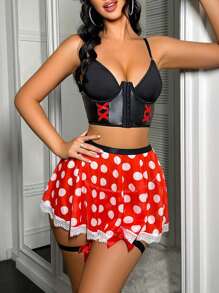 5pcs/Set Sexy Lace Patchwork Front Hook Lingerie Set With Underwire - Multicolor - View 5