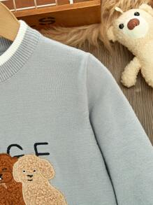 SHEIN Pull col équipage à manches longues pour bébé garçon avec motif chien mignon. Pull doux en tricot, convient pour le port quotidien, les sorties, les voyages, les vacances, la maison, la crèche et les jeux