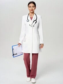 Scrubzie Anti-Wrinkle Lapel Long Women's Laboratory Coat White Dust Coat