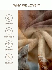 1 Pieza Manta de franela, con patrón de gato lindo, adecuada para sala de estar, dormitorio, escenas al aire libre