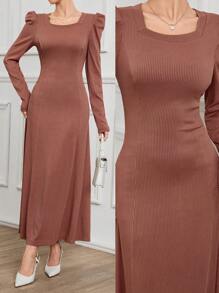 Modelyn 1 pieza Vestido midi elegante de unicolor con cierre en la cintura para mujer, Vestido largo de mujer para eventos de otoño