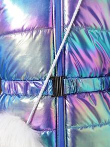 SHEIN Tween Girls' Fashionable Hooded Jacket With Laser Ruffled Collar, Winter - Blue - View 6