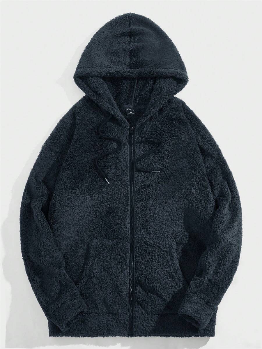 Manfinity VCAY Men Kangaroo Pocket Drawstring Flannelette Hooded Coat