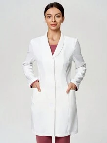 Scrubzie Anti-Wrinkle Lapel Long Women's Laboratory Coat White Dust Coat