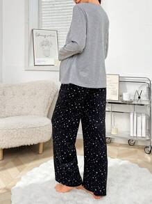 Pijama de lactancia de manga larga y pantalones largos con estampado de galaxia para maternidad