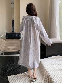 DAZY 女士扎染印花灯笼袖宽松睡袍（带领带） - 灰色 - 查看 2