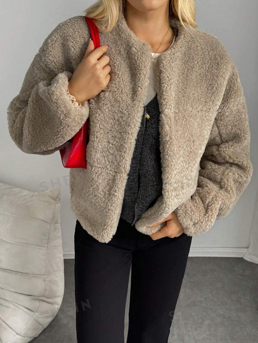 INAWLY Abrigo suelto de manga larga y hombros caídos, suave y cálido para otoño/invierno para mujer