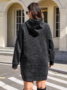 SHEIN LUNE Vestido de sudadera casual con capucha, cordón y estampado de teñido anudado de manga larga para mujer de talla grande, vestidos para fiestas de otoño, festivales, cumpleaños, Año Nuevo, otoño, invierno, Día de San Valentín y casual de negocios para mujer - Gris - Ver 2