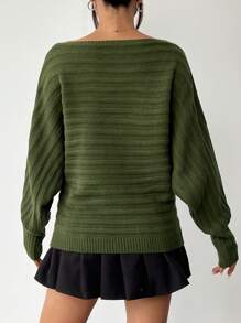 SHEIN PETITE Women's Long-Sleeved Over-The-Shoulder Sweater Can Be Worn Across The Shoulder For A Slouchy Look In Fall/Winter