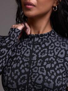 Musera Sport Chaqueta de entrenamiento con cremallera completa y estampado de leopardo, para pádel, tenis, pickleball, gimnasio y fitness