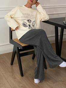 DAZY Fruit Pattern Decor Loose T-Shirt And Soft Brushed Knit Pajama Pants Set