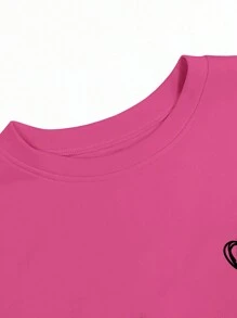 INAWLY 2pcs/Set Women Solid Color Heart Print Long Sleeve Top And Pants Set Fall Cloth For Women - Hot Pink - View 3