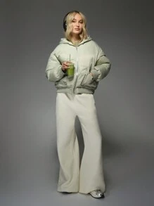 MISSGUIDED Áo khoác Bomber chần bông cỡ lớn mùa đông có mũ trùm đầu Áo khoác phao dạo phố Áo khoác ngoài thường ngày Áo khoác ngoài có khóa kéo phía trước cách nhiệt thời trang Bộ sưu tập thu đông - Màu xanh Bạc hà - Xem 3