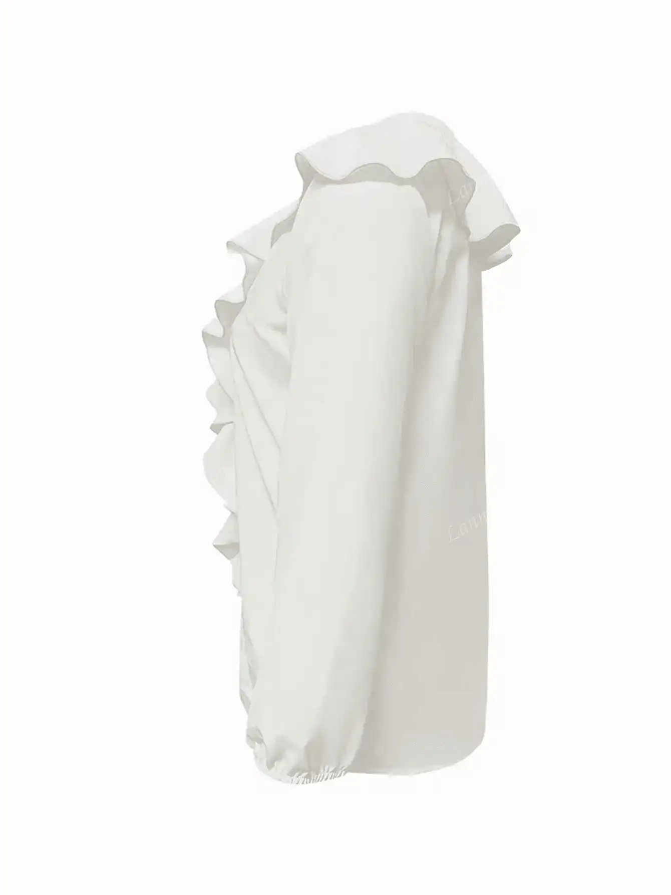 Blusa casual de manga larga con cuello en V y ribete de volantes