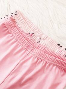 Set de 2 piezas de camisa de manga larga y pantalones ajustados con estampado de gato lindo para niña, color rosa claro
