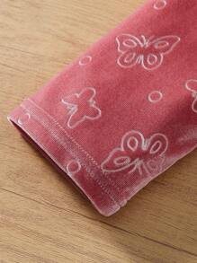 SHEIN Young Girl Velvet Butterfly Embossed Hoodie Top And Pants Casual Set