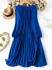 DreamSkyne Plus Size Women's A-Line Pleated Lantern Sleeve Dress Fall Cloth For Women - Royal Blue - View 2