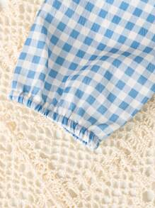 SHEIN Baby Girl Chic Long Sleeve Ruffled Collar Plaid Pattern Princess Dress, Autumn - Blue - View 5