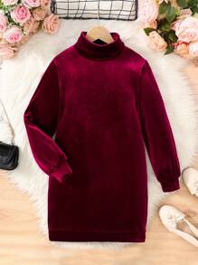 SHEIN Robe pull en tricot matelassée à col roulé de couleur unie, style urbain chic pour filles préadolescentes, pour Noël