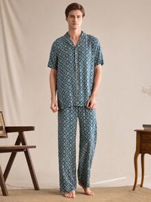 EverLounge Men All-Over Print Short Sleeve Pajama Set - Multicolor - View 1