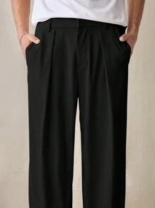SWAVVY Men's Woven Fashion Casual Solid Color Elastic Waist Straight Leg Pants