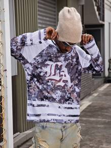 Manfinity EMRG Men's Youth Mosaic Camouflage Oversized Basketball Jersey,White Autumn Streetwear City Break Digital English Letter Print Long Sleeve T-Shirt - Multicolor - View 6