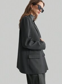 Ontre 2025 New Women's Modern Urban Style Loose Minimalist Shoulder Pad Gray Spring/Summer Ladies Suit Jacket In Fall/Winter - Grey - View 3