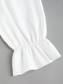 Sweetra French Romantic Vintage Color Block Ruffle Puff Sleeves Front Tie Waist 2 In 1 Long Sleeve Versatile White Blouse, Autumn/Winter Y2K Outfit 