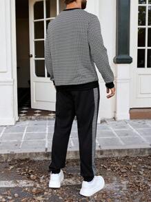 Manfinity Homme Herren Hahnentritt Muster Sweatshirt mit Rundhalsausschnitt und Jogginghose mit Kordelzug 2-teiliger Anzug