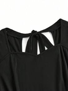 SHEIN Clasi Plus Size Women Keyhole Neckline Short Sleeve Tie Back Digital Print Elegant Midi Dress Maxi Women Outfit