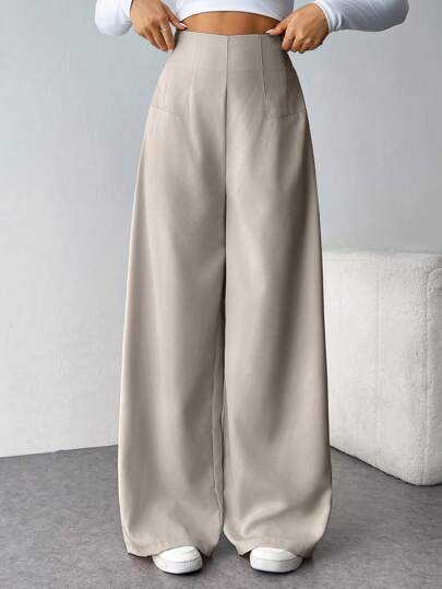 Firerie Women's Casual Classic High-Waisted Wide Leg Pants, Textured, Suitable For Commuting, Back To School Season