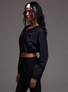 Musera Sport Cropped Quarter Zip Windbreaker Jacket, Padel, Tennis, Pickleball Gym Fitness - Black - View 2