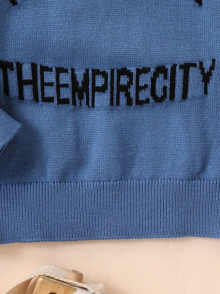 Baby Boys Fashion Cute Versatile Letter Knitted Hooded Sweater Top - Blue - View 4