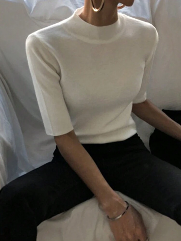 Women's Turtleneck Fitted Half Sleeve Sweater Y2k Fall