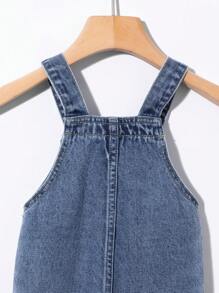 SHEIN Baby Boy Light Washed Blue Distressed Simple Casual Cuffed Straight Leg Denim Bib Overalls - Light Wash - View 4