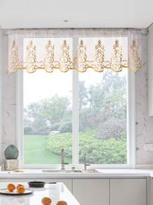 1 件米色钻石图案刺绣窗帘，简约欧式涤纶刺绣窗帘，适用于客厅、厨房窗户装饰、秋季装饰、房间装饰 - 米色 - 查看 3