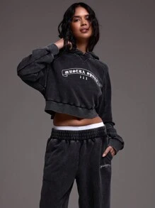 Musera Sport 标语连帽水洗卫衣，图案适用于板式网球、网球、匹克球 - 黑色 - 查看 1